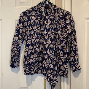 French Connection Blue and Cream Leaf Print Blouse